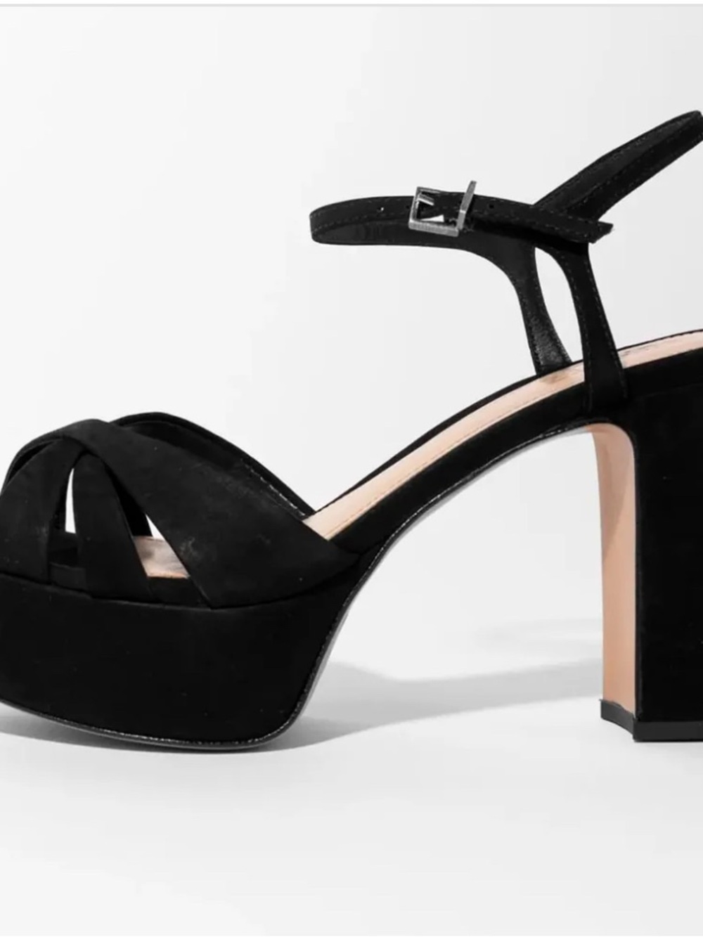 SCHUTZ Keefa Black Velvet Platform Ankle-Strap Heeled Sandals 7.5 - Picture 3 of 10